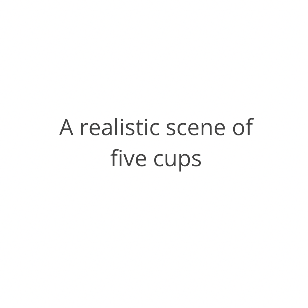 A realistic scene of five cups